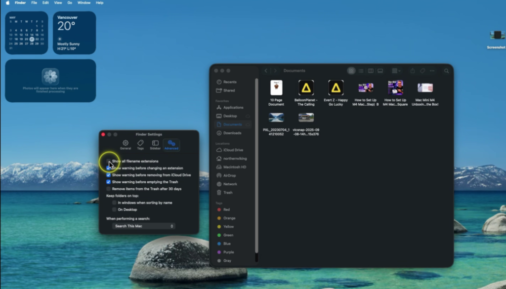 Show all filename extensions enabled in Finder settings on Mac