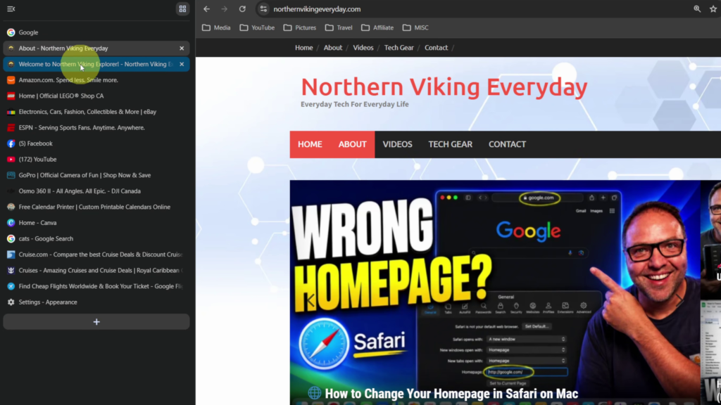 Google Chrome with Vertical Tabs displayed on the left side of the browser