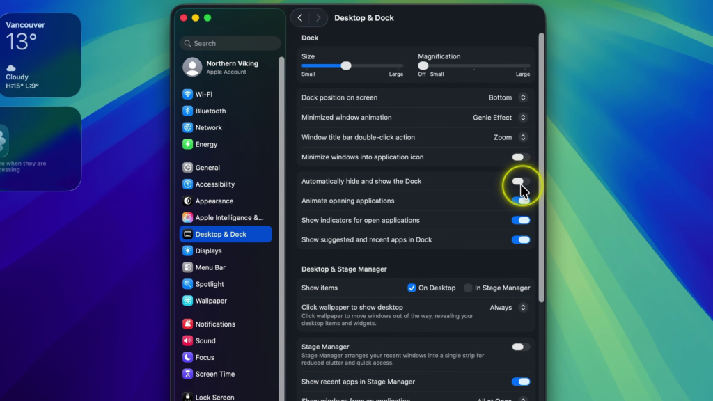 Automatically hide and show the Dock setting on Mac